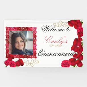 Schöne, Rote Rosen, Gold Glitzer Sparkle Foto Banner