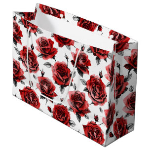 Schöne rote Rosen-Illustrationsstil Valentinstag Große Geschenktüte