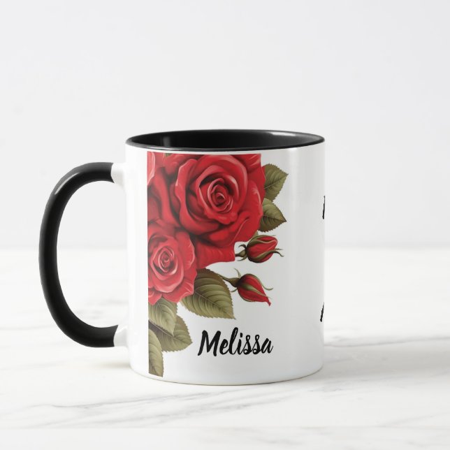 Schöne Rote Rosen Individuelle Name für immer und  Tasse (Links)