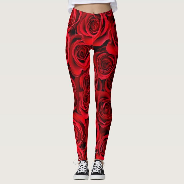 Schöne rote Rosen Leggings (Vorderseite)