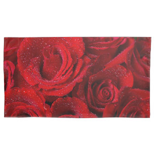 Schöne Rote Rosen mit Wassertropfen Kissenbezug