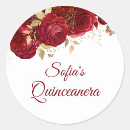 Schöne Rote Rosen Quinceanera Gastgeschenk Runder Aufkleber