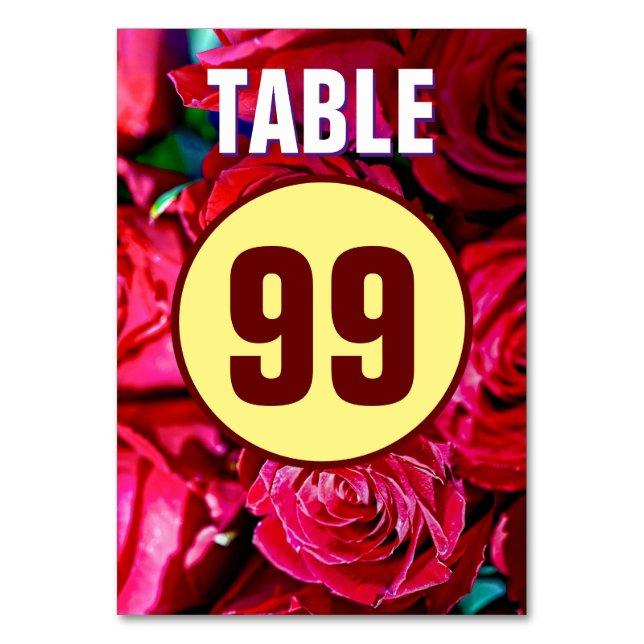 Schöne Rote Rosen Tischnummer (Vorderseite)