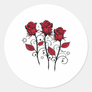 Schöne Rote Rosen und Blätter mit Sternen Tattoo _ Runder Aufkleber