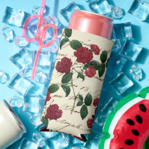Schöne Rote Rosen und klassische Vintage Handschri Selters Dosenkühler