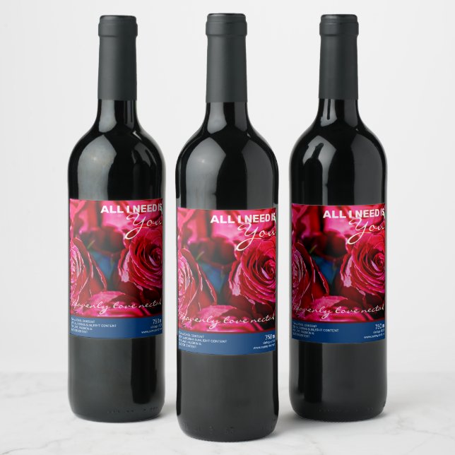 Schöne Rote Rosen Weinetikett (Flaschen)