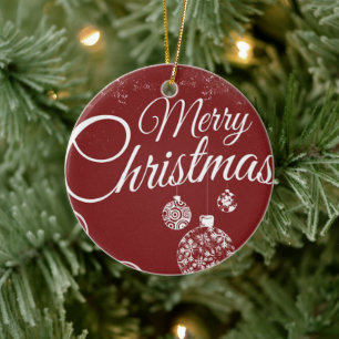 Schöne rote Tapete mit Weihnachtsdekorationen Keramik Ornament