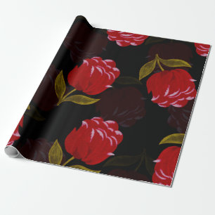 Schöne rote transparente Rosen Stickmuster Geschenkpapier