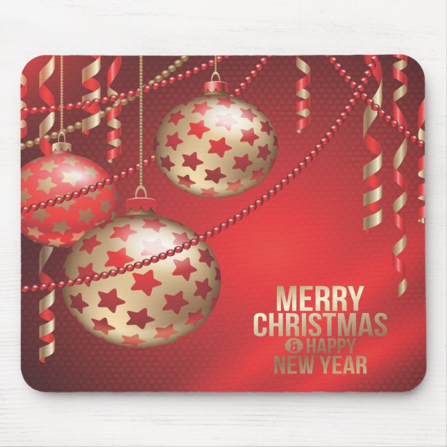 Schöne rote und goldene Weihnachtsbälle Mousepad (Vorne)