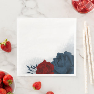 Schöne rote und marineblaue Blumen botanisch Serviette