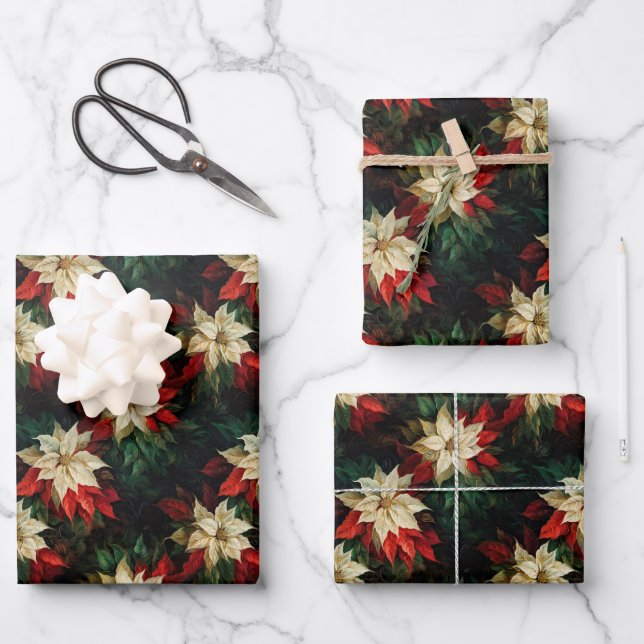Schöne rote und weiße Poinsettias Geschenkpapier Set (Vorderseite)
