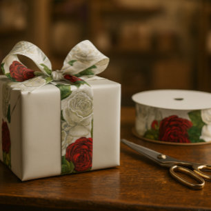 Schöne rote und weiße Vintage-Rose Ripsband