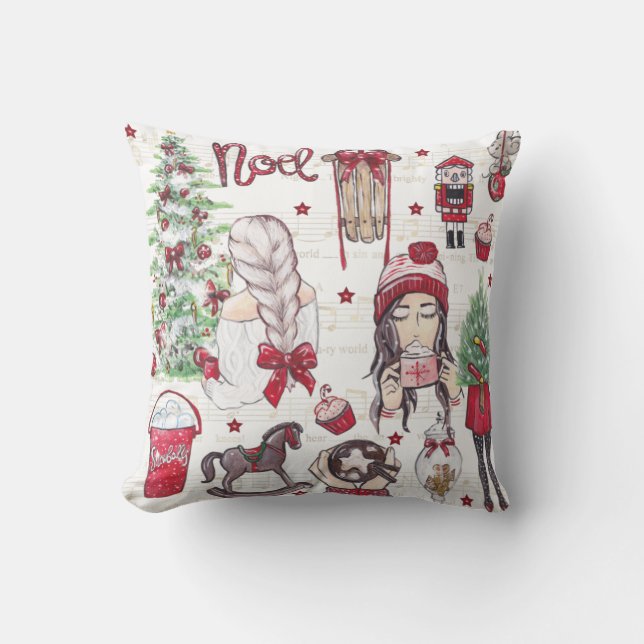 Schöne rote Wasserfarbe Weihnachtshandgemalt Kissen (Vorderseite)