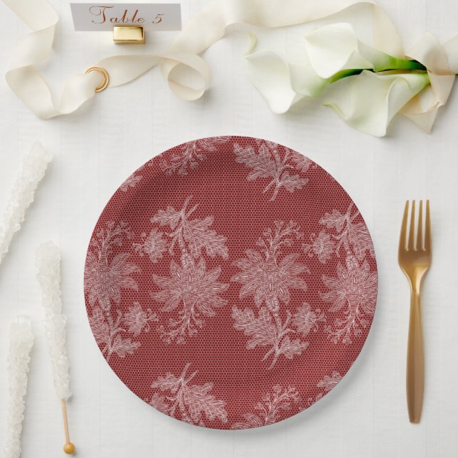 Schöne rote weiße Blumenfalschsptze Hochzeit Pappteller (Hochzeit)