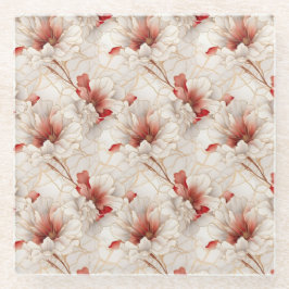 Schöne Rote Weiße Blüte Glasuntersetzer