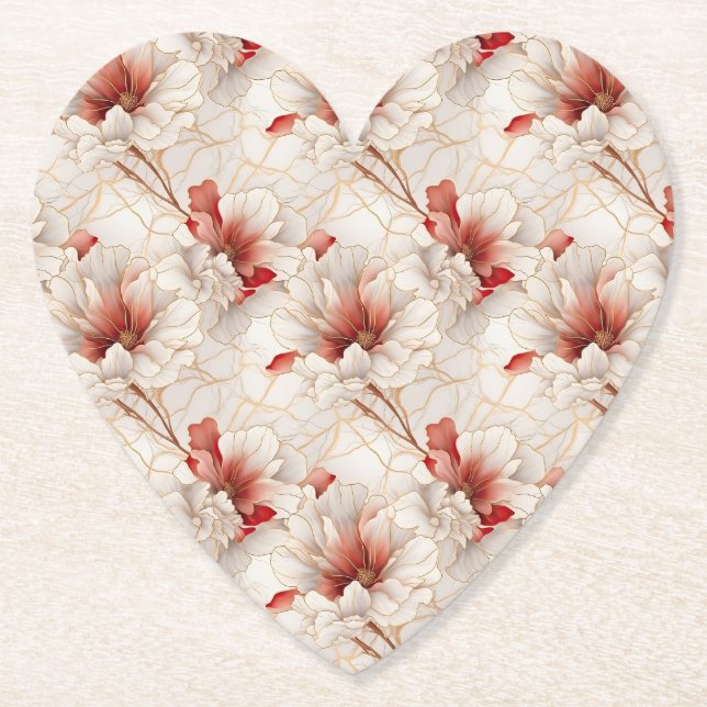 Schöne Rote Weiße Blüte Untersetzer (Vorderseite)