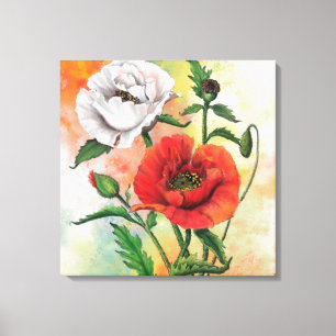 Schöne rote weiße Klatschmohn-Wandkunstmalerei Leinwanddruck
