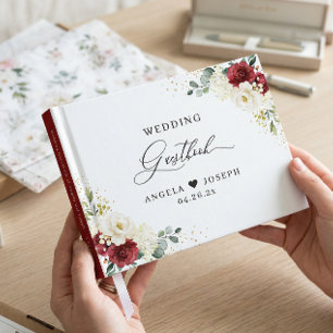 Schöne rote weiße Rosen-Blumenhochzeit Gästebuch