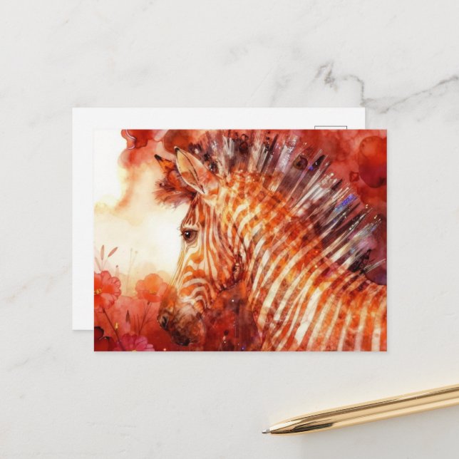 Schöne rote Zebra Postkarte (Vorderseite/Rückseite Beispiel)