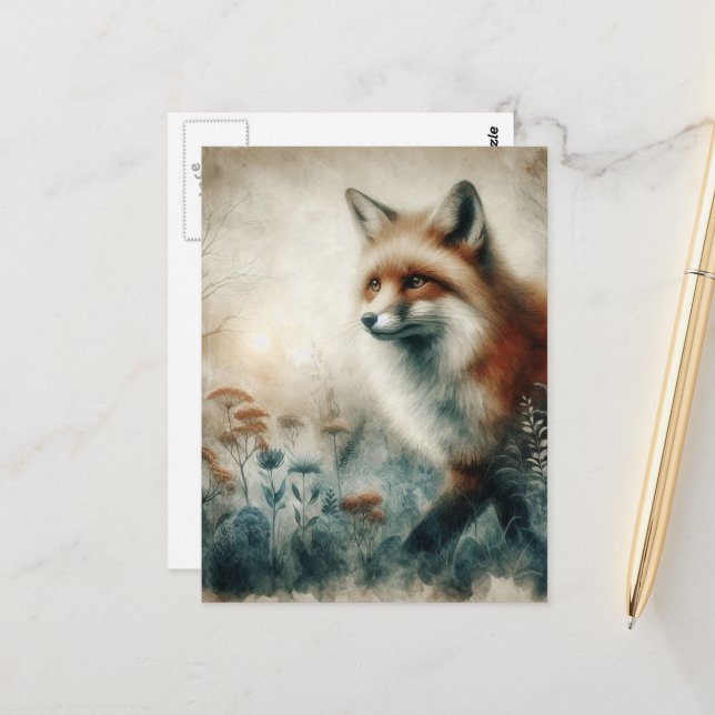 Schöne Rotfuchs-Aquarellmalerei Postkarte (Vorderseite/Rückseite Beispiel)