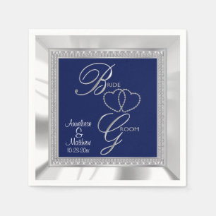 Schöne Royal Blue, Silver & White Satin Wedding Serviette