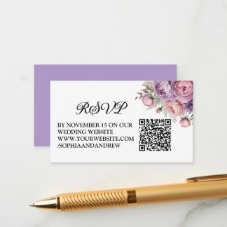 Schöne RSVP-Karte mit QR-Code für Blumenhochzeiten Begleitkarte