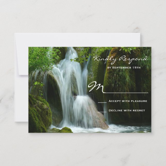 Schöne RSVP Karten für Hochzeiten im Wasserfall (Vorderseite)