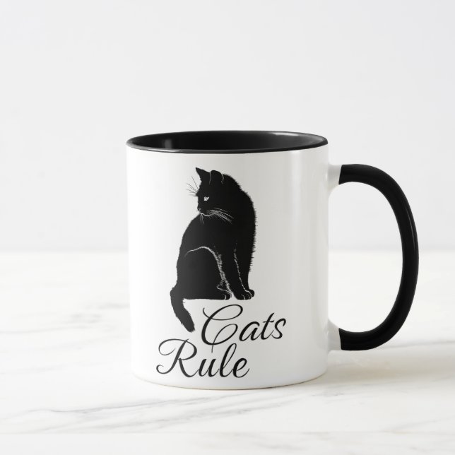 Schöne Rückenkatze mit "Cats Rule" Text Tasse (Rechts)