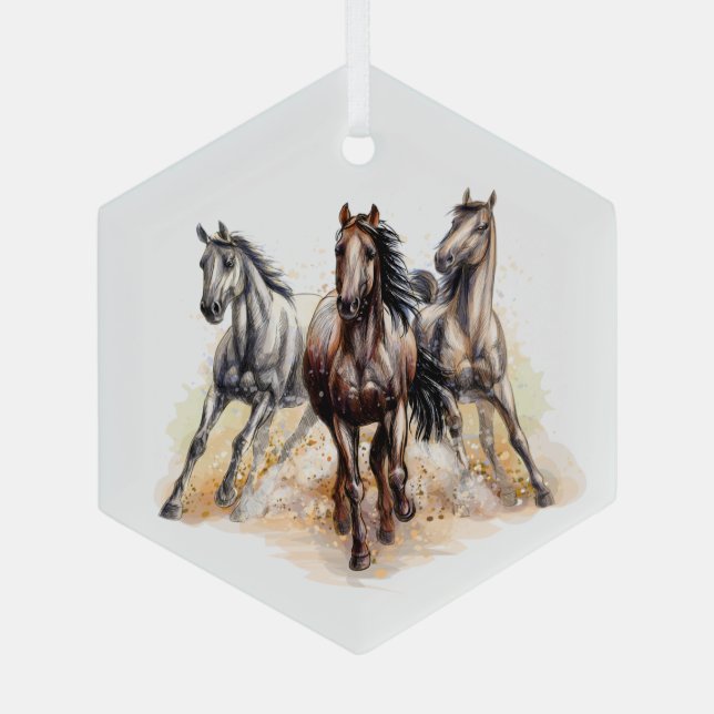 Schöne Running Wild Horses Ornament Aus Glas (Rückseite)