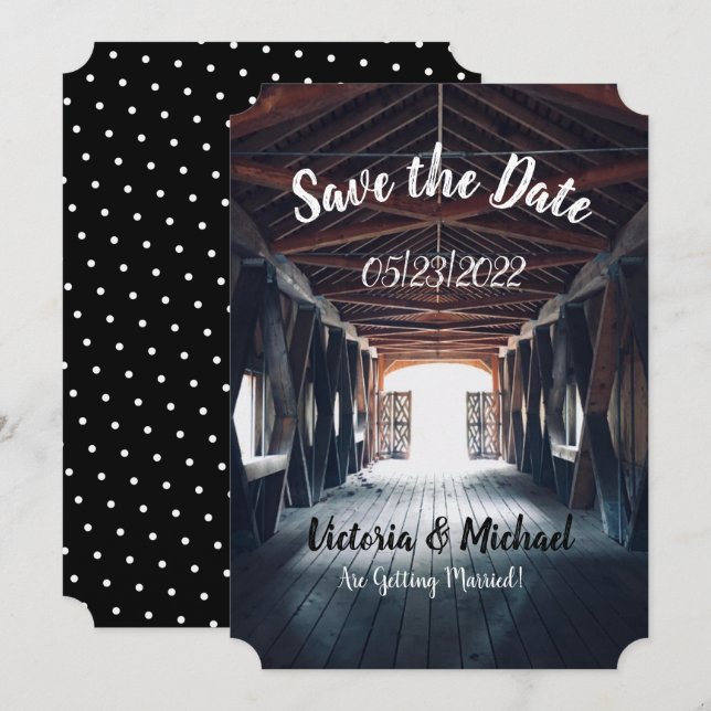 Schöne rustikale Brücke Save the Date Einladung (Vorne/Hinten)