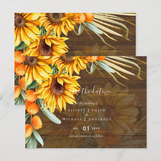 Schöne rustikale Sonnenblumen Pampas Grass Wedding Postkarte (Vorne/Hinten)