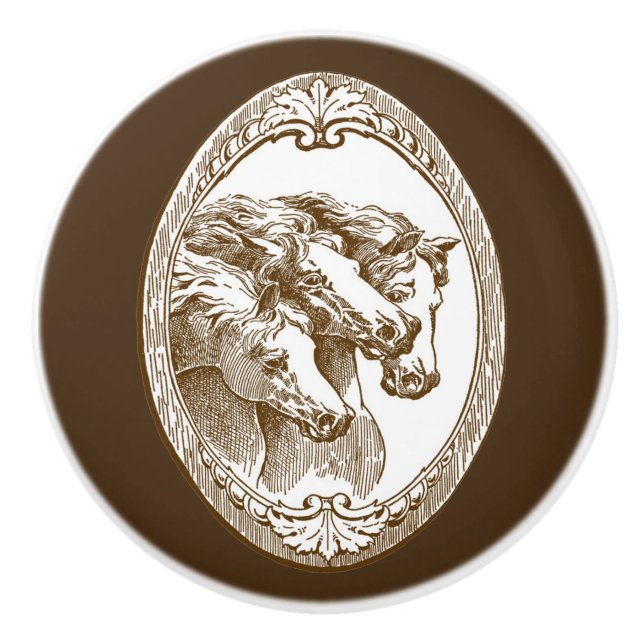 Schöne, rustikale, Vintage Pferde, Keramik Knofen Keramikknauf (Vorderseite)