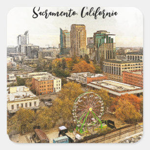 Schöne Sacramento Kalifornien Stadtansicht Quadratischer Aufkleber