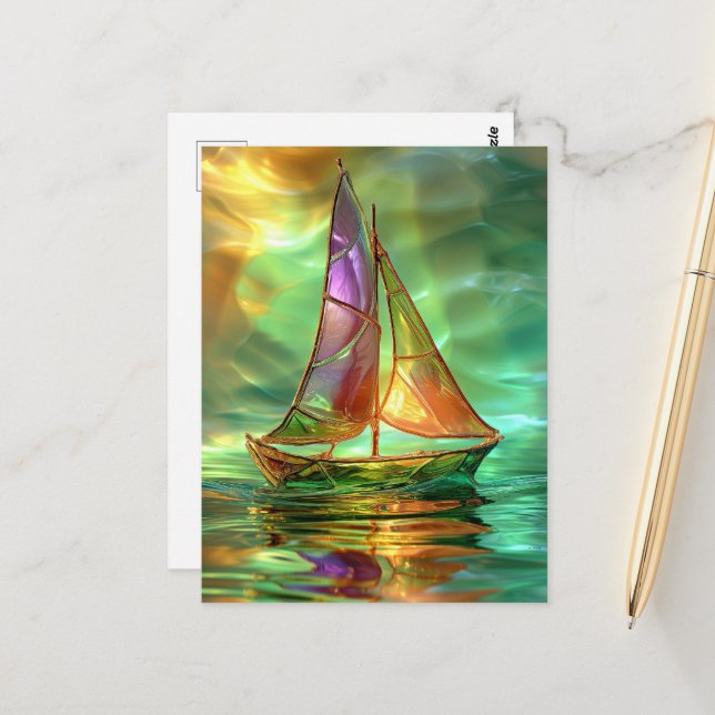 Schöne Sailboat-Kunstwerke, künstliche Intelligenz Postkarte (Vorderseite/Rückseite Beispiel)