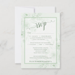 Schöne Salbeigrüne Boho-Wasserfarben-Pfingstrosen- RSVP Karte