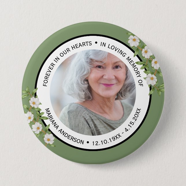 Schöne Salbeigrüne Florale In Loving Memory of  Button (Vorderseite)