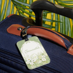Schöne Salbeigrüne Florale Vintage-Name Elegant Gepäckanhänger