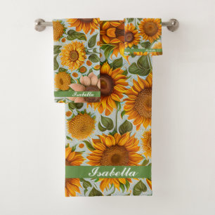 Schöne Sammlung moderner Sonnenblumen Badhandtuch Set