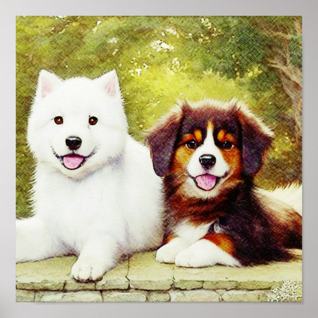 Schöne Samoyed & English Shepherds Poster (Vorne)