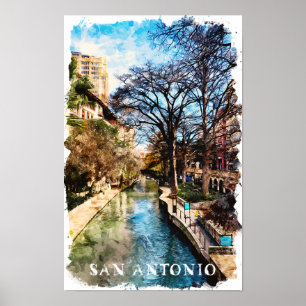 Schöne San Antonio Texas Vintage Stadt Poster