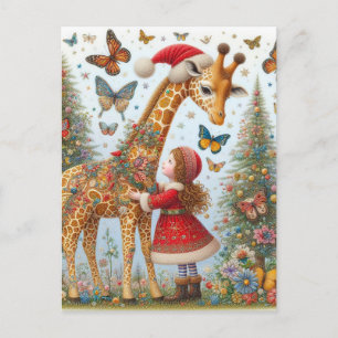 Schöne Santa Giraffe und Kind Postkarte
