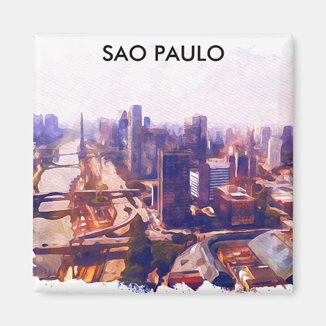 Schöne Sao Paulo Brasilien Skyline-Malerei Magnet (Vorne)