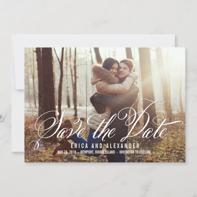 Schöne Save-The-Date-Karte mit Skript Save The Date (Vorderseite)