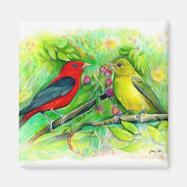 Schöne Scarlet Tanager Aquarellmalerei Magnet