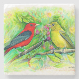 Schöne Scarlet Tanager Couple Art Steinuntersetzer