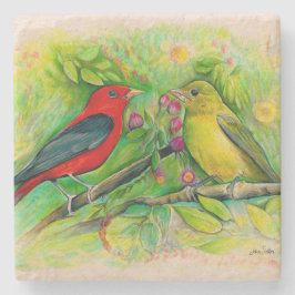 Schöne Scarlet Tanager Malerei Steinuntersetzer