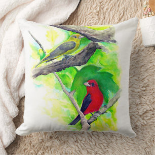 Schöne Scarlet Tanager Vögel Kunst Kissen