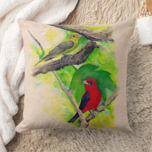 Schöne Scarlet Tanager Vögel Kunst Kissen