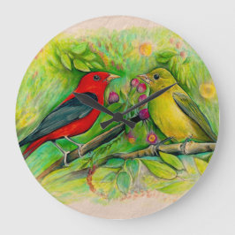 Schöne Scarlet Tanager WKND Club Große Wanduhr