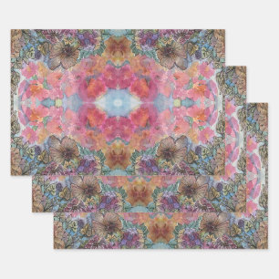 Schöne, schicke Blumengarten Wasserfarben Malerei Geschenkpapier Set